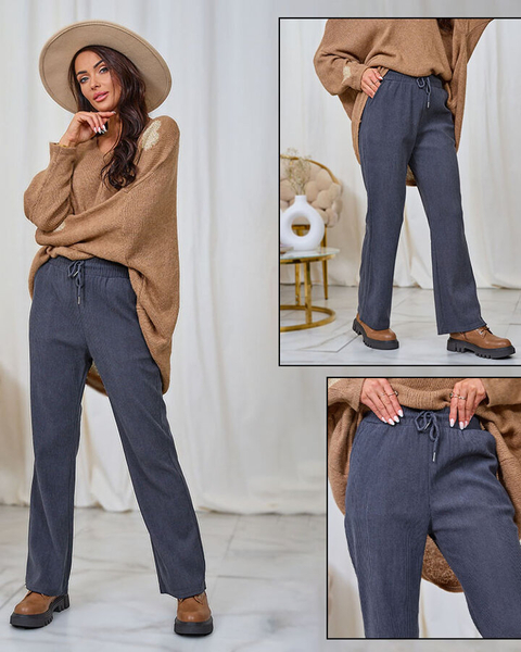 Royalfashion Dámské kalhoty z manšestrové látky v tmavě šedé barvě