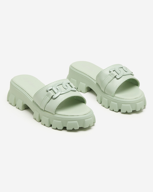 Жіночі шльопанці в м'ятному кольорі на грубій підошві Inza