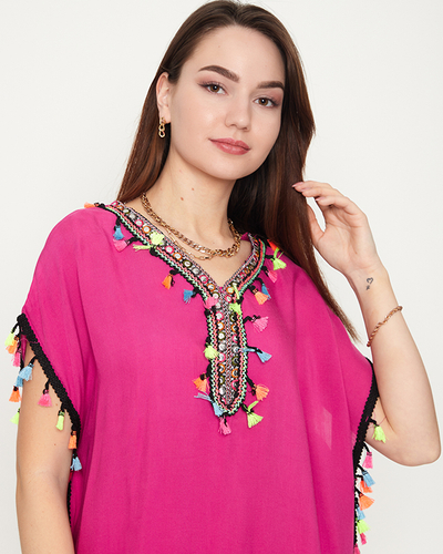 Dámská růžová letní plážová tunika s třásněmi - Oblečení