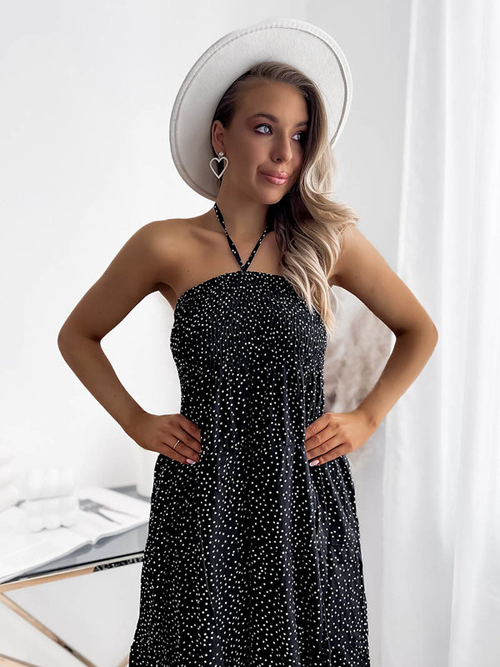 Жіноча чорна горохова сукня міді - Одяг