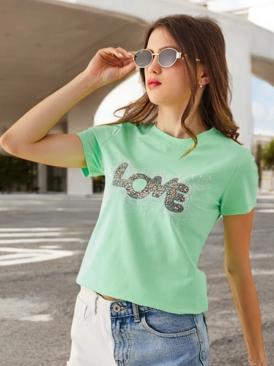Royalfashion Жіноча бавовняна футболка LOVE зі стразами
