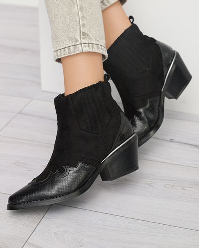 Černé eko semišové kovbojské boty na nízkém sloupku Zirras - Obuv