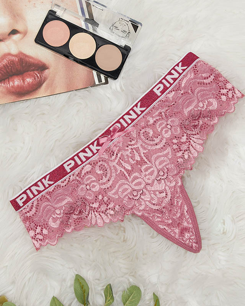 Темно-рожеві мереживні жіночі трусики стрінги - Білизна