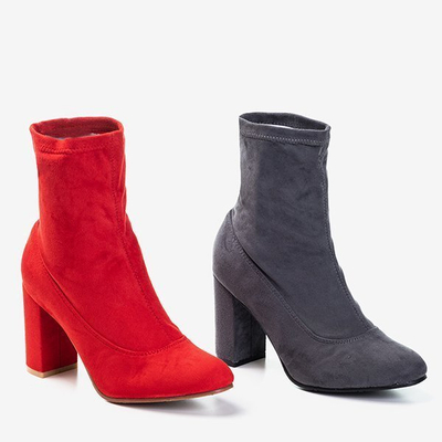 OUTLET Šedé kozačky na sloupku z eko-semišu Melinda - Obuv