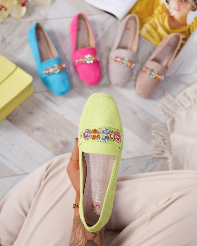 Royalfashion Neonově zelené dámské mokasíny s krystaly Olkeri