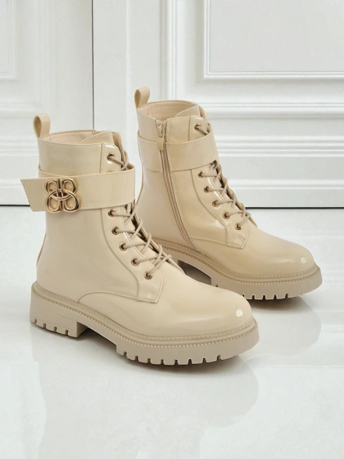 Бежеві ботильйони Ariadne з екологічної шкіри на блискавці, круглий носок стильні