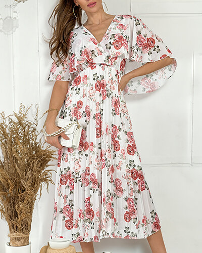 Royalfashion Dámské plisované květinové midi šaty