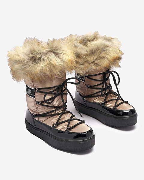 Dámské lakované sněhule ve zlatorůžové barvě Fursav- Obuv