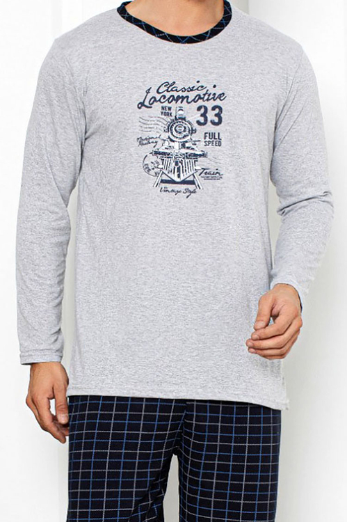 Royalfashion Світло-сіра чоловіча піжама з картатими штанами