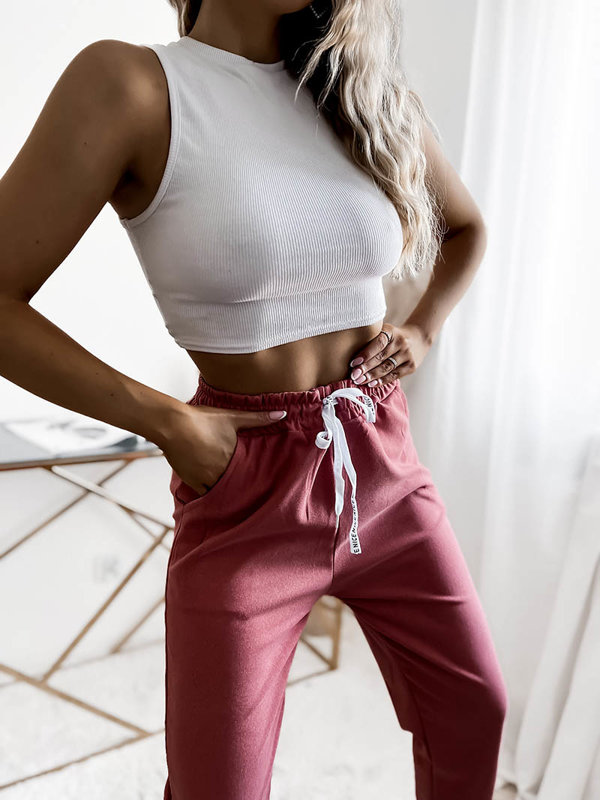 Royalfashion Tmavě růžové dámské tepláky PLUS SIZE