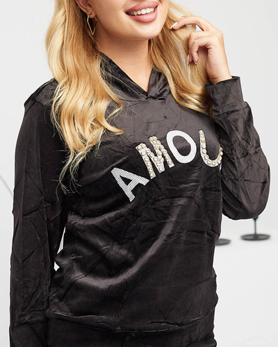 Černá dámská tepláková souprava s nápisem a krystaly - Oblečení