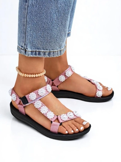 Sandály Letitia Royalfashion růžové na platformě - perlové dżety klasické