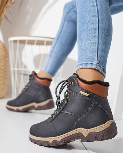 Černé dámské turistické boty se zavazováním s kožešinou Poritsu - Obuv