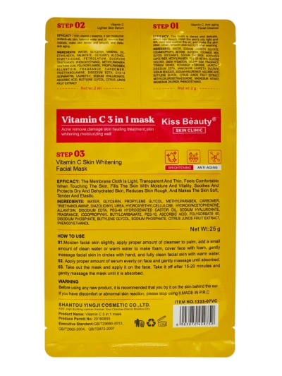 3v1 maska – 1 čištění obličeje, 2 sérum, 3 rozjasňující maska s vitamínem C