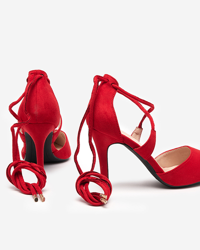 Červené dámské vysoké podpatky s kotníkovým vázáním Azunis - Boty