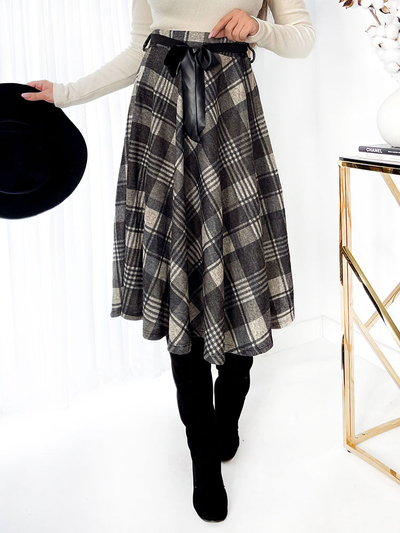 Royalfashion Šedá dámská kostkovaná midi sukně