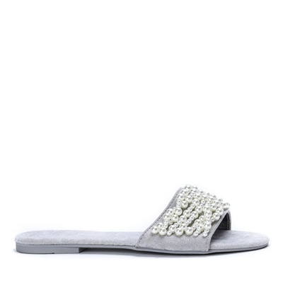 Szare klapki z koralikami Amely - Obuwie