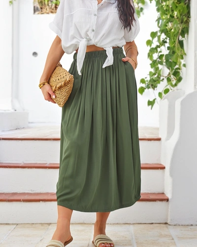 Royalfashion Ženská viskózová midi sukně, letní a volná se dvěma kapsami