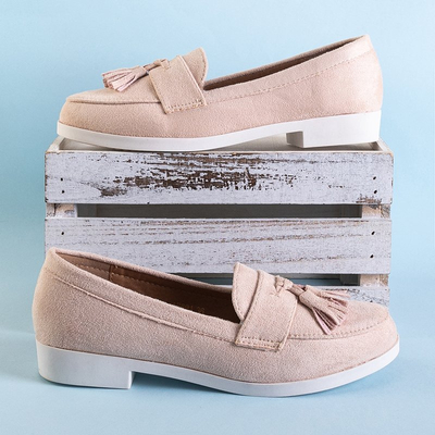 Atrugiel práškové dámské mokasíny se střapci - obuv