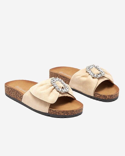 Жіночі бежеві еко-замшеві тапочки з пряжкою Nals - Взуття