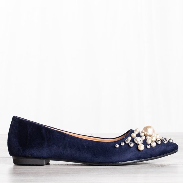 Granatowe baleriny z perełkami oraz cyrkoniami Eithne - Obuwie