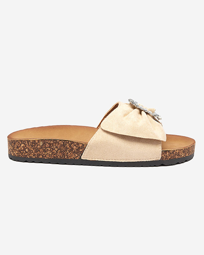 Жіночі бежеві еко-замшеві тапочки з пряжкою Nals - Взуття