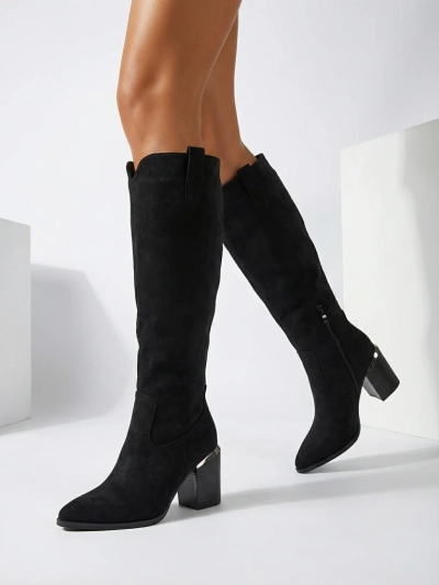 Dámské kozačky eko semišové na sloupku Ferrevi