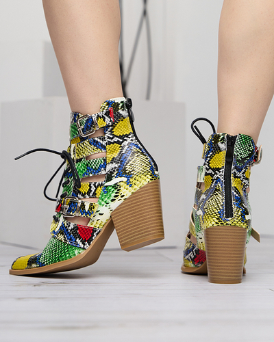 Zeleno-žluté kozačky na sloupku s ražbou Adolic- Footwear