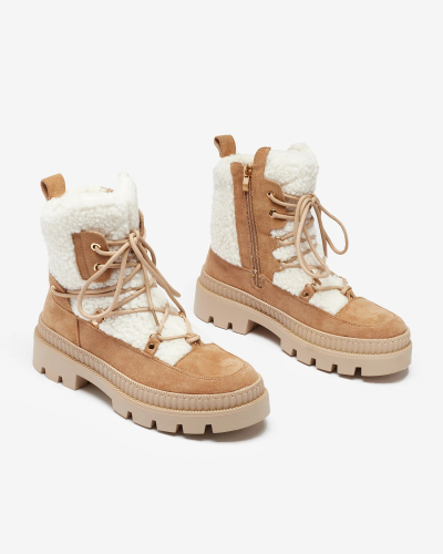 Royalfashion Béžové dámské traperské boty s ovčí kůží Getatsa