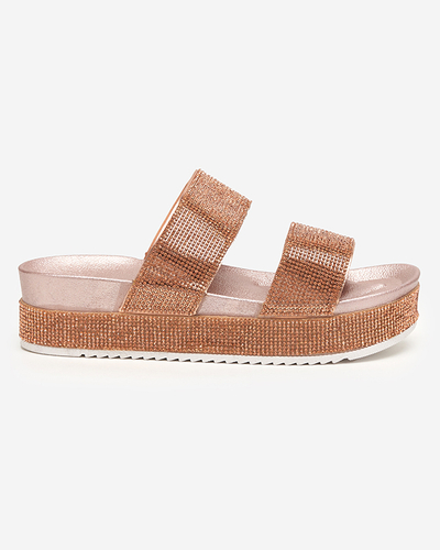 OUTLET Růžové a zlaté dámské pantofle s kubickými zirkony od Slisera - Footwear