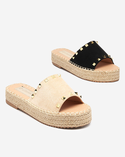 Béžové eko semišové dámské sandály s cvočky Kanise - Boty