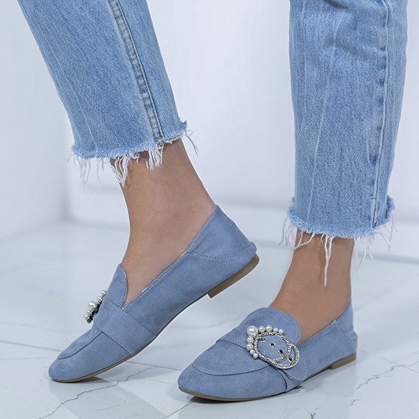 Niebieskie mokasyny z ozdobną sprzączką Princessena - Obuwie