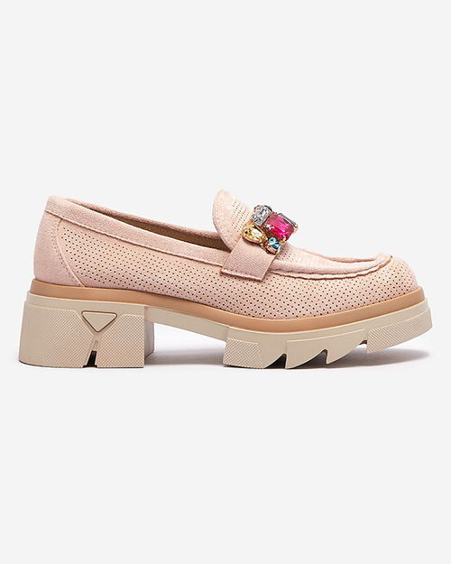 Світло-рожеві ажурні жіночі мокасини з декором Bokkso- Footwear