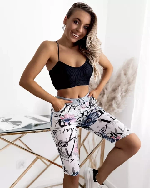 Bílomodré 3/4 dámské kraťasy s potiskem PLUS SIZE - Oblečení