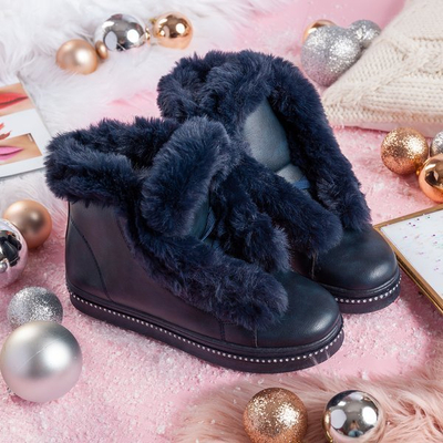 Tmavě modré boty na platformě s kožešinou Salyssa - Obuv