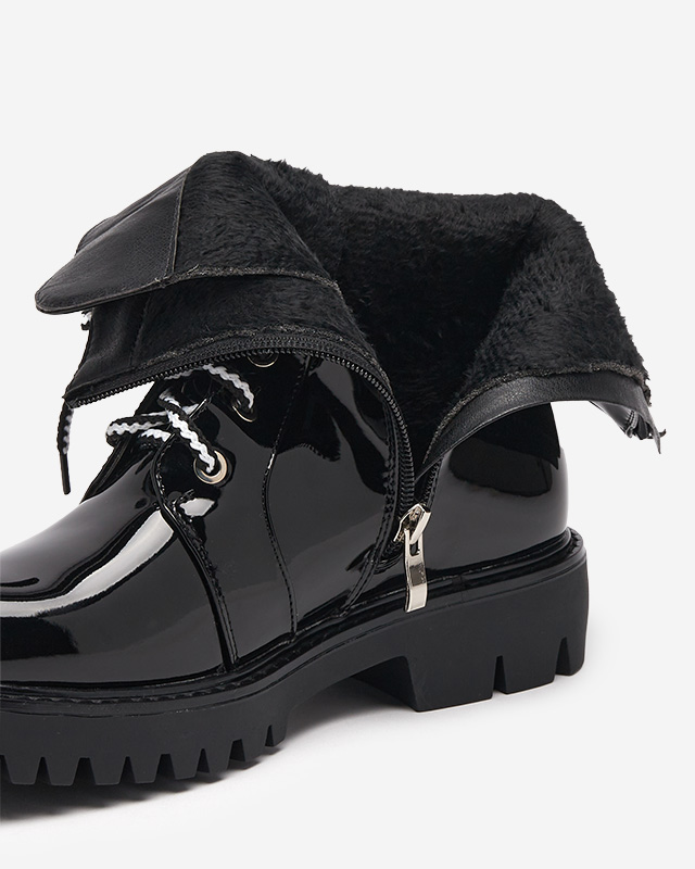 Černé lakované dámské kozačky v ohni Fire - Obuv