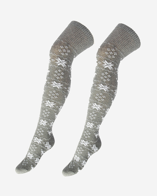 Шкарпетки жіночі різдвяні вище коліна світло-сірі - Нижня білизна
