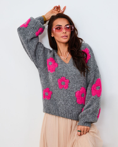 Светр жіночий квітковий Royalfashion Brown