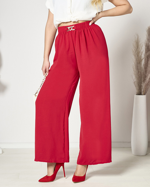 Жіночі широкі штани палаццо червоного кольору - Одяг