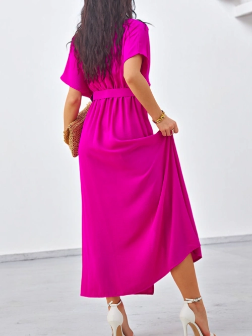 Royalfashion жіноча середня сукня з короткими рукавами, V-подібним вирізом і центральним розрізом