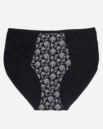Dámské černé kalhotky s květinovými kalhotkami s vysokým pasem - Spodní prádlo