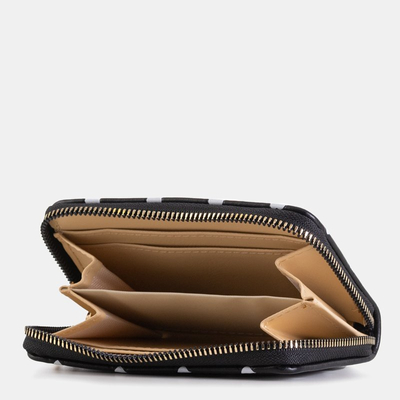 Чорний жіночий гаманець з білими сердечками