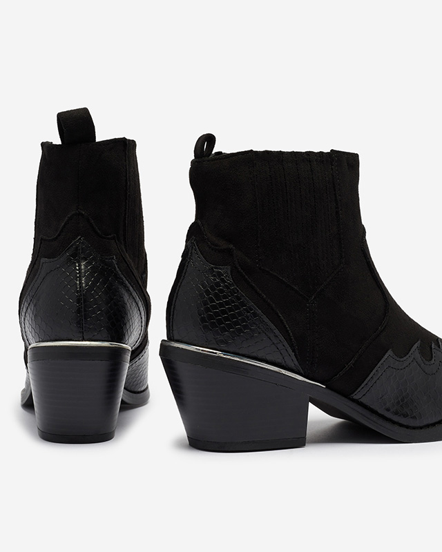 Černé eko semišové kovbojské boty na nízkém sloupku Zirras - Obuv