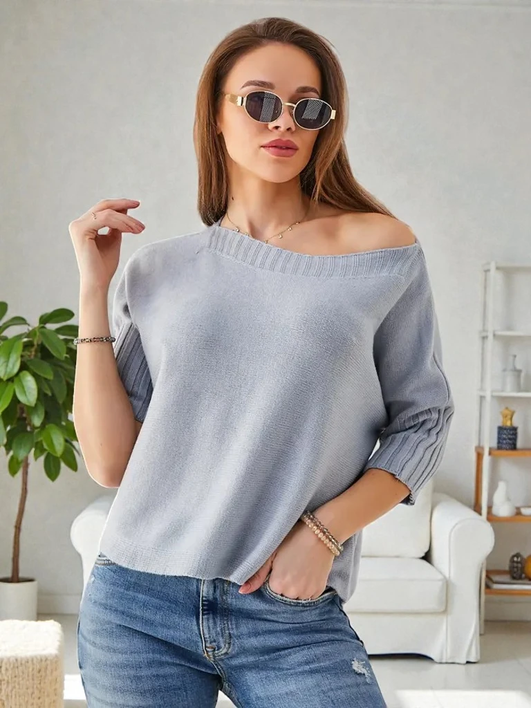 Royalfashion Dámský viskózový svetr s krátkým rukávem