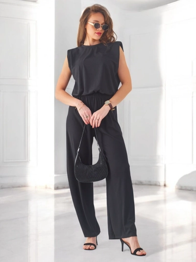 Royalfashion Dámský ribbovaný viskózový set, bez rukávů a s rozšířenými kalhotami