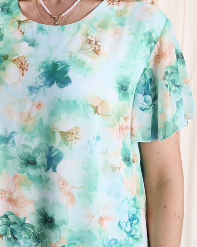 Dámské šaty po kolena s potiskem a volánkem v zelené barvě- Oblečení