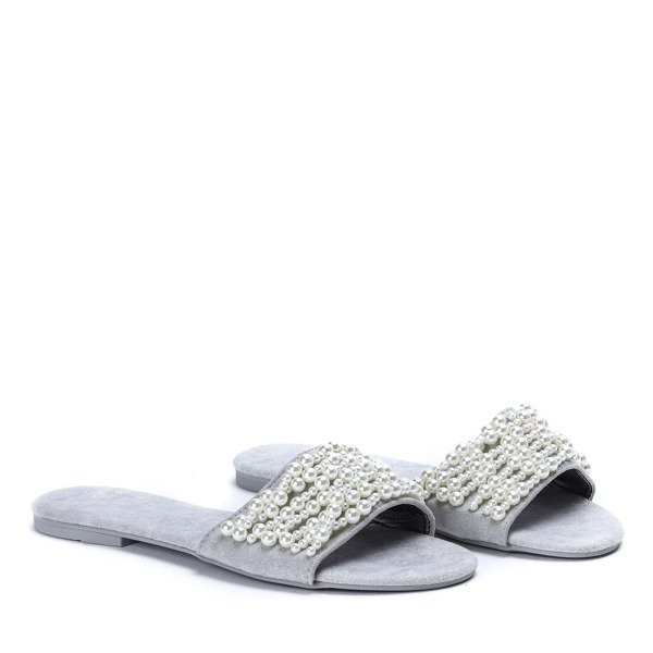 Szare klapki z koralikami Amely - Obuwie