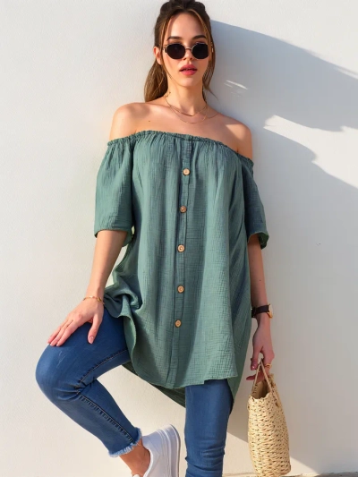 Блузка з бавовни для жінок у стилі іспанської моди з декоративними ґудзиками