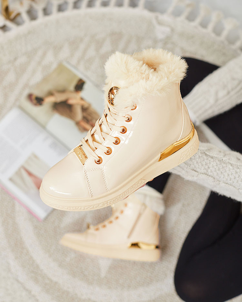 Royalfashion Бежеві лаковані жіночі утеплені чоботи Sylnina