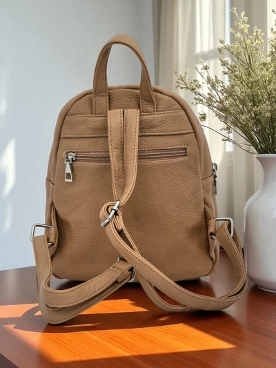 Плетений Жіночий Рюкзак Królewska Moda Livia бежевий екошкіра 25x25cm